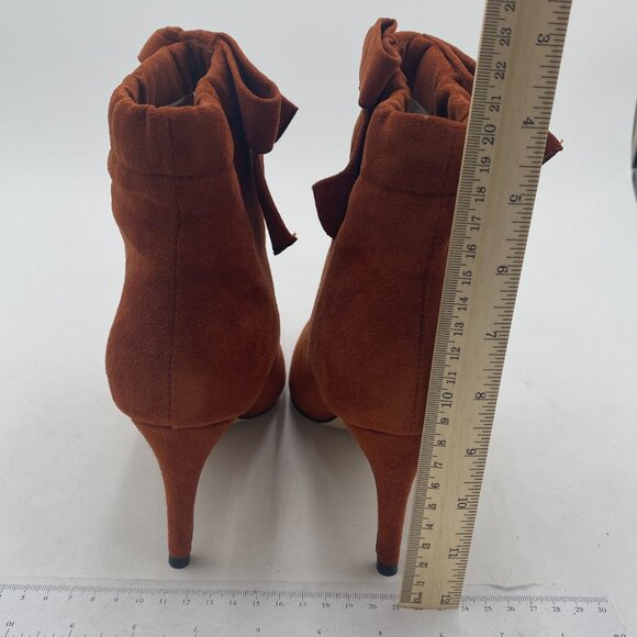 XYD Brown Pointy Toe Ankle Booties Dress Mid Heels Graceful Cute Bow Boot - Picture 5 of 8